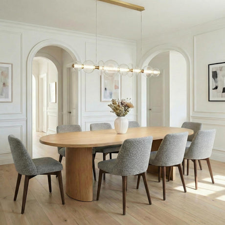 Elara LED 9 Light Linear Chandelier 74", Brass and Clear Glass