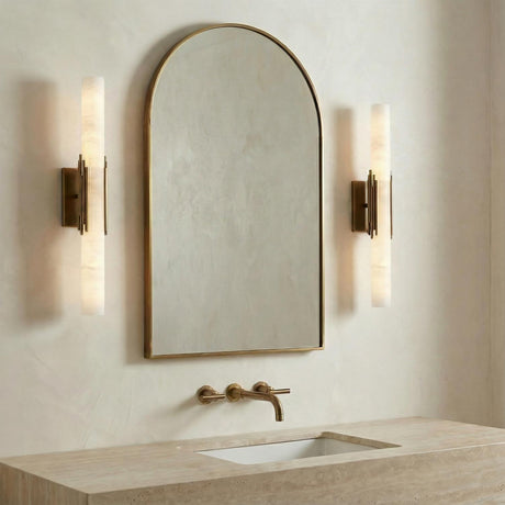 Delya LED Wall Sconce 22", Antique Brass and Alabaster