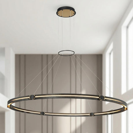 Lune LED Chandelier 62", Brass and Black