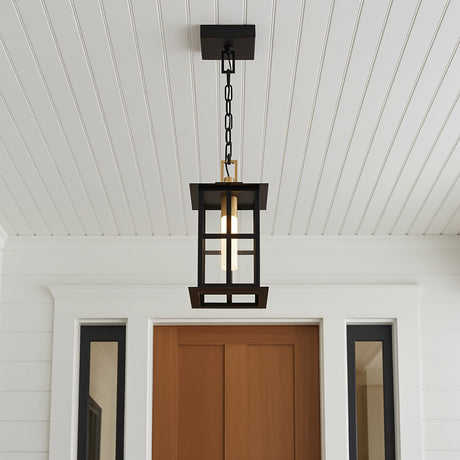 Portico LED Outdoor Hanging Light 16", Black with Gold Accents