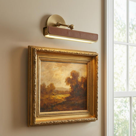 Jarrett LED Picture Light 12", Aged Brass and Cognac Leather