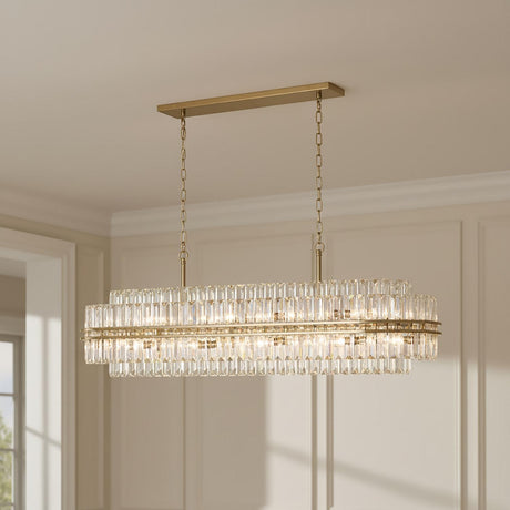 Maxwell 16 Light Linear Chandelier 50", Crystal with Aged Brass