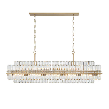 Maxwell 16 Light Linear Chandelier 50", Crystal with Aged Brass