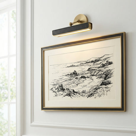 Jarrett LED Picture Light 12", Aged Brass and Tuxedo Leather