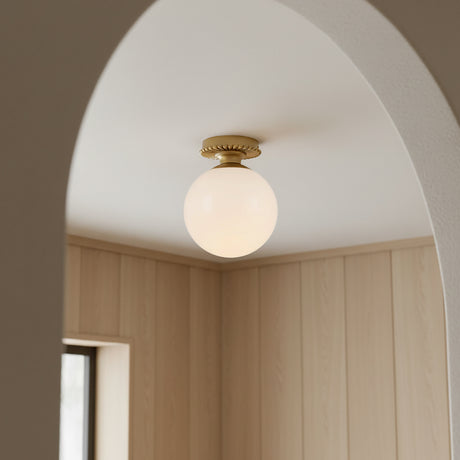 Amos Semi-Flush 8", Brushed Brass with Milk Glass