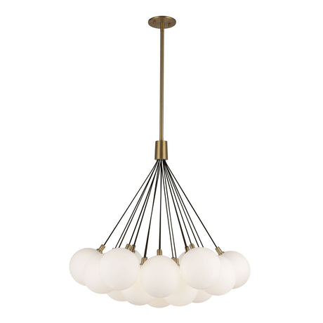 Soren 19 Light LED Chandelier 28", Brushed Brass and Opal Glass