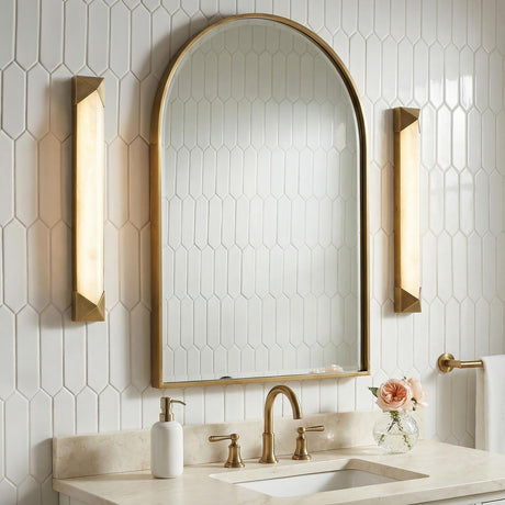 Lunaire LED Wall Sconce 25", Aged Brass and Alabaster