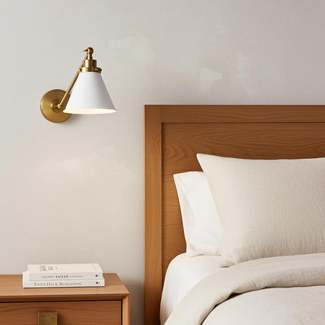 Classon Adjustable One Arm Wall Sconce, Matte White and Modern Brass