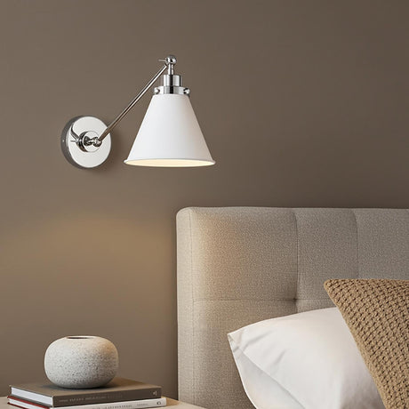 Classon Adjustable One Arm Wall Sconce, Matte White and Polished Nickel