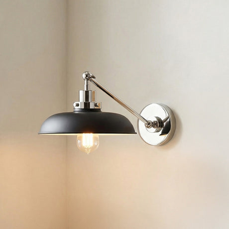 Franklin Adjustable One Arm Wall Sconce, Matte Black and Polished Nickel