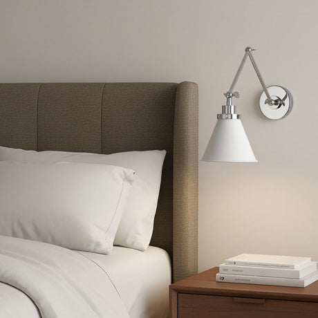 Classon Adjustable Two Arm Wall Sconce, Matte White and Polished Nickel