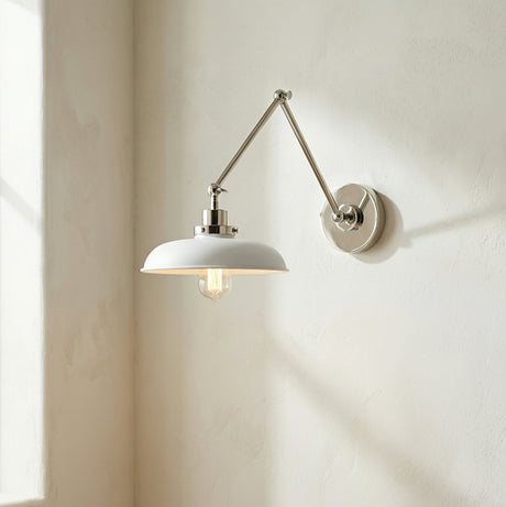 Franklin Adjustable Two Arm Wall Sconce, Matte White and Polished Nickel