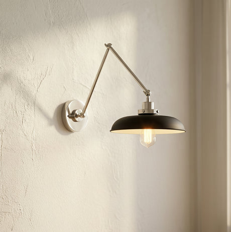 Franklin Adjustable Two Arm Wall Sconce, Matte Black and Polished Nickel