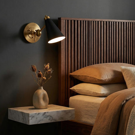 Langdon Adjustable One Arm Wall Sconce, Matte Black and Modern Brass