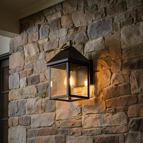 Jameson Outdoor Wall Light, Small 13" Black with Brass Accents