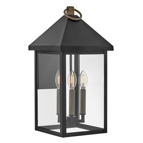 Jameson Outdoor Wall Light, Large 20" Black with Brass Accents