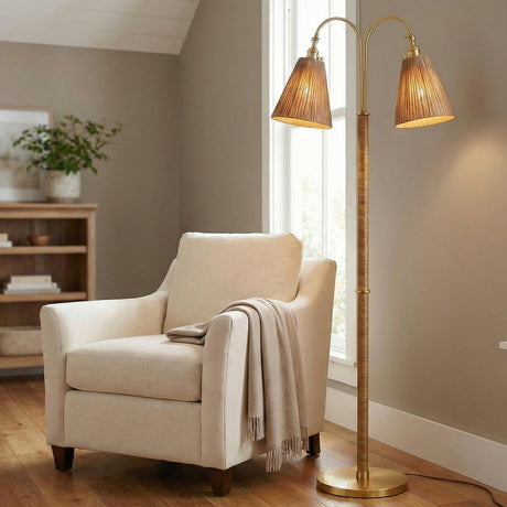 Rhiannon Floor Lamp 60", Aged Brass and Rattan