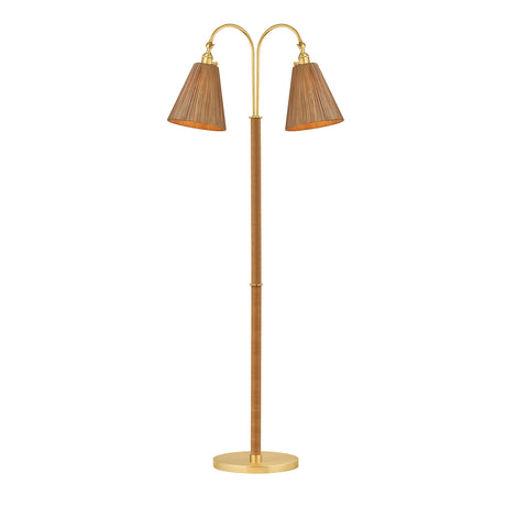 Rhiannon Floor Lamp 60", Aged Brass and Rattan