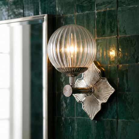 Victoria Wall Sconce 12", Polished Nickel and Clear Ribbed Glass