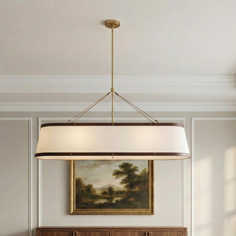 Spencer Linear Pendant 47", Brass with Brown Leather Accents