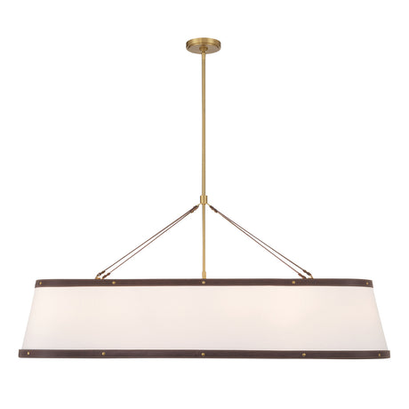 Spencer Linear Pendant 47", Brass with Brown Leather Accents