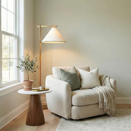 Delora Floor Lamp 60", Patina Brass and Rattan