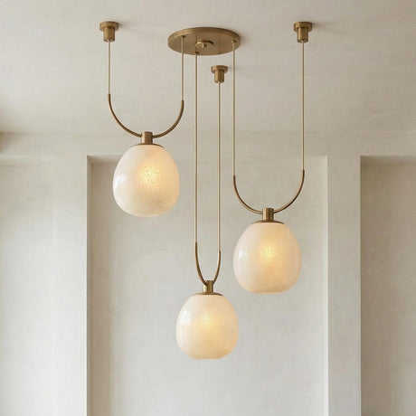 Orly 3 Light Swag Chandelier 36", Patina Brass and Seeded Cloud Glass