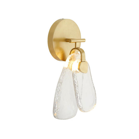 Renata LED Wall Sconce 14", Antique Brass and Textured Clear Glass