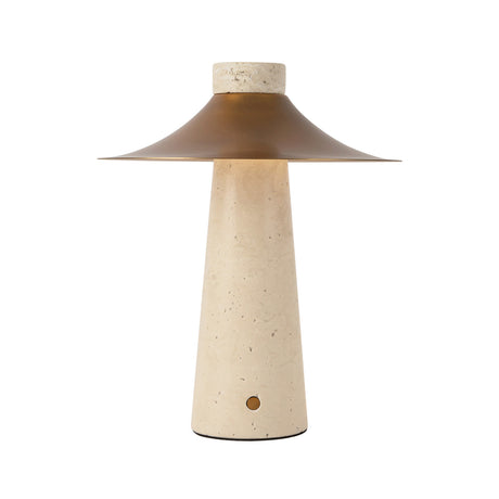 Akari Rechargeable Table Lamp 12", Travertine and Vintage Brass