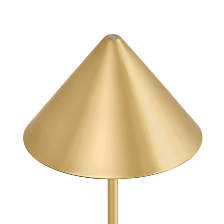 Close-up of touch button on Modern brass rechargeable portable 15" table lamp