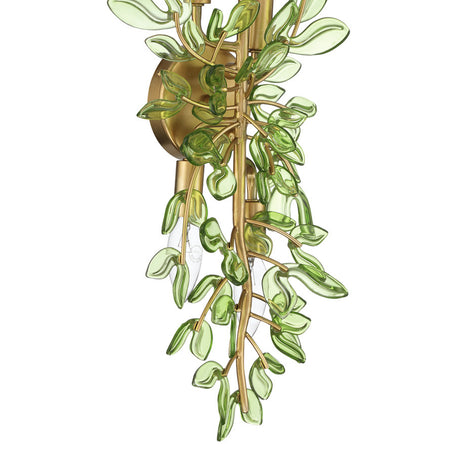 Esme Wall Sconce 24", Soft Brass and Green Glass
