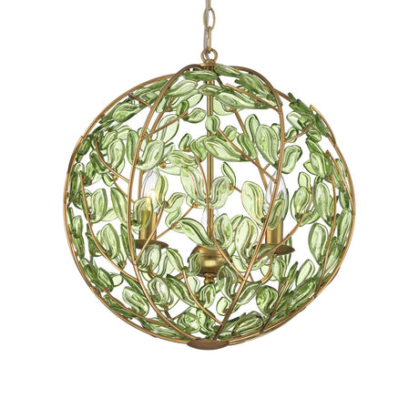 Esme Pendant 17", Soft Brass and Green Glass