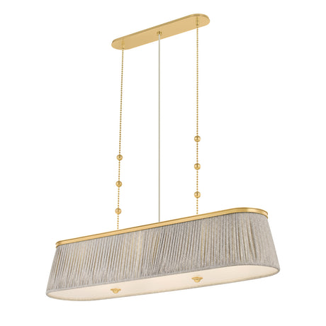 Wilma Linear Pendant 49", Aged Brass and Taupe Print